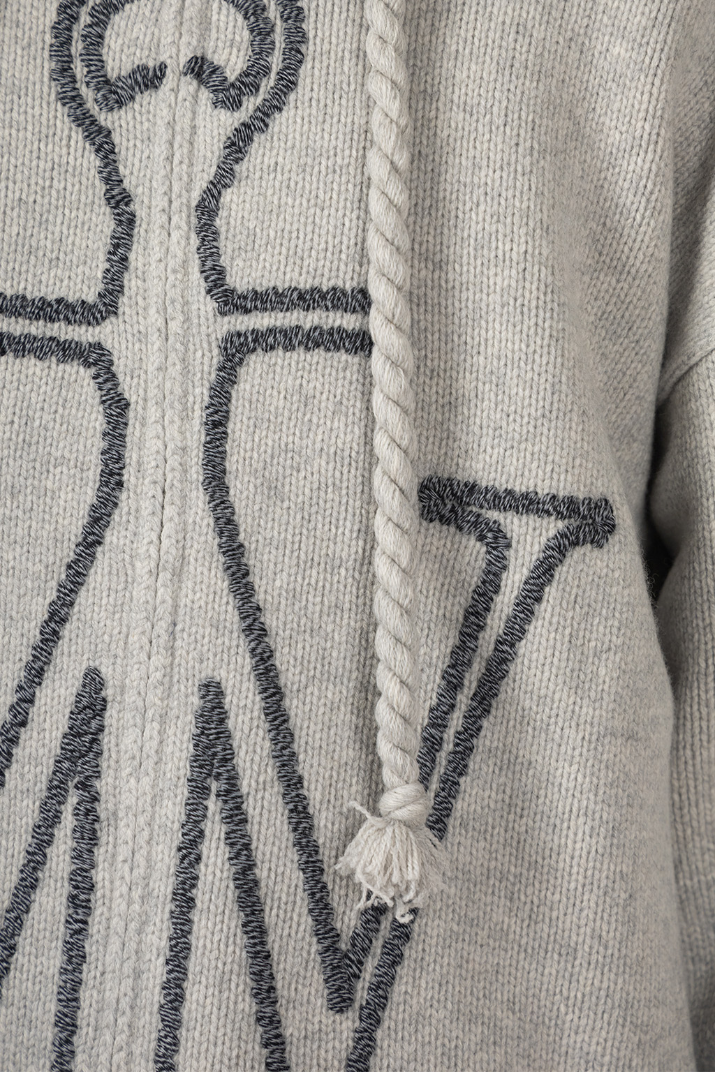 JW Anderson - Anchor Emroidery Zipped Hoodie -Light Grey Melange